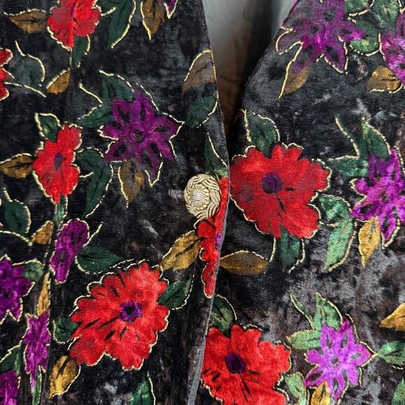 Vtg Miz Jacket Women's Large Multi Floral Velvet One Button Front Maximalist - Picture 4 of 9